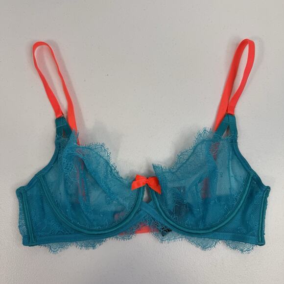 Victoria's Secret 34C Bra Very Sexy Unlined Demi Push Up Underwire Sheet Teal - Picture 3 of 16